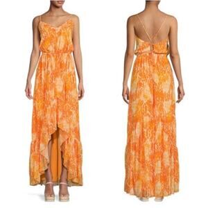 Ramy Brook Laura High Low Orange‎ Maxi Dress Strappy Criss Cross Tie Size Medium